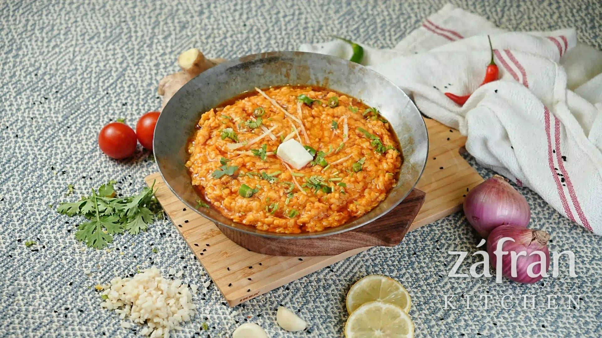 Daal mash finished with butter and ginger, from the weekly menu at Zafran Kitchen Ajman